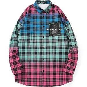 Dazzling Mixed Color Plaid Pumpkin Wizard Print Loose Shirt