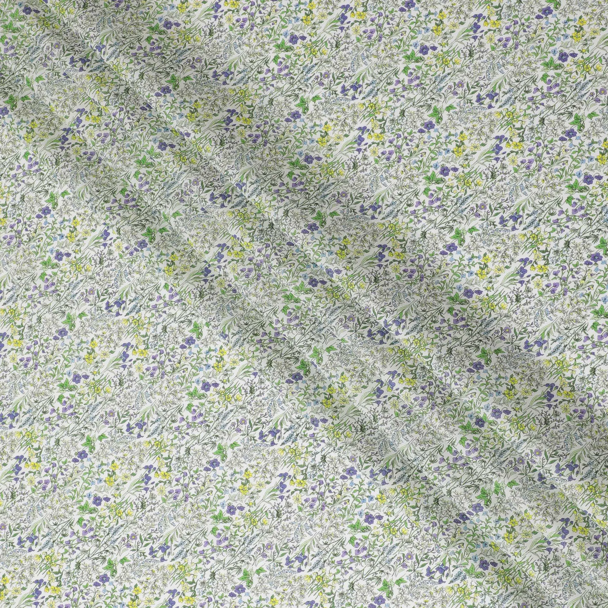 Delicate White Floral Cotton Lawn Fabric with Yellow and Purple Blossoms, 110 cm Wide, Japanese Design-D19555