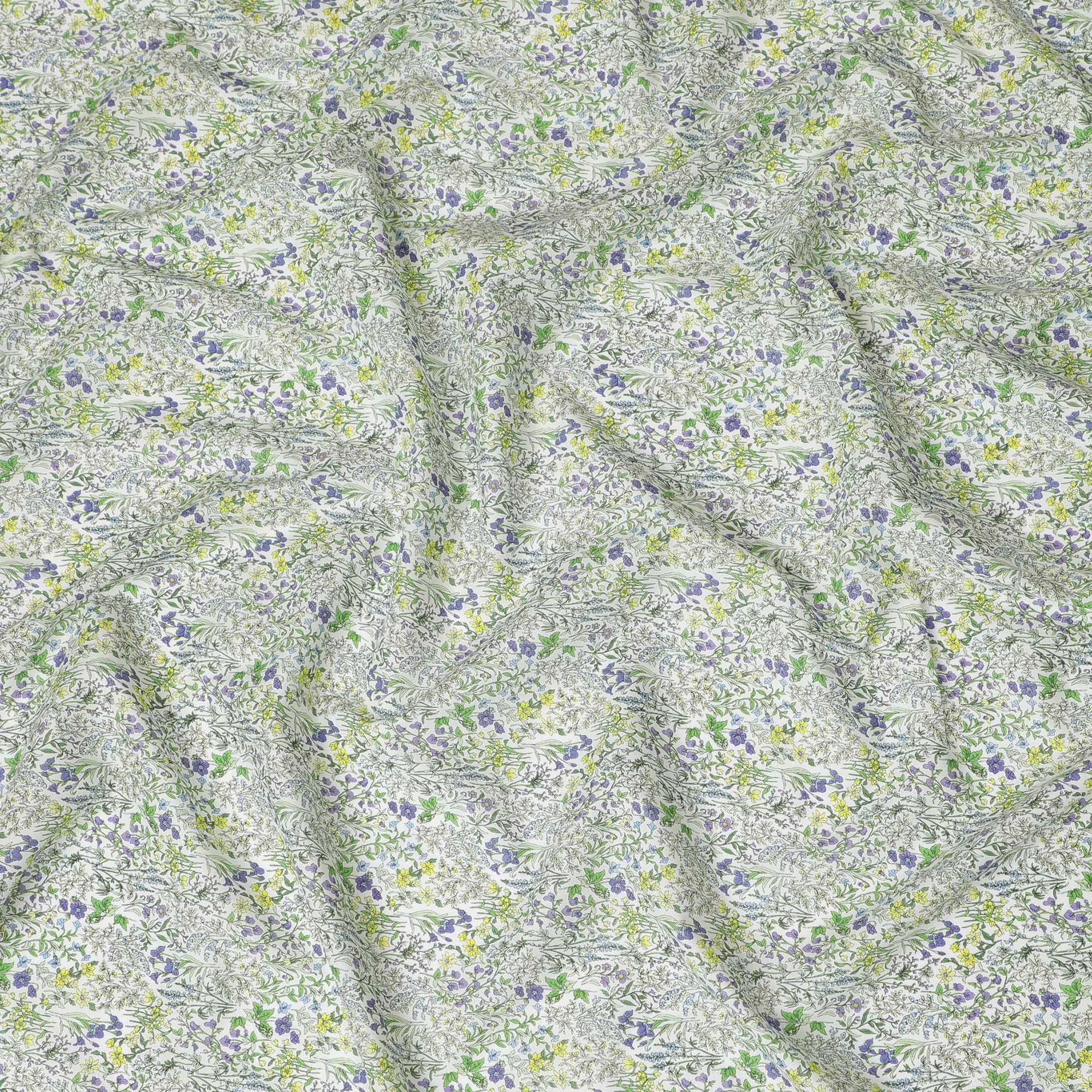 Delicate White Floral Cotton Lawn Fabric with Yellow and Purple Blossoms, 110 cm Wide, Japanese Design-D19555