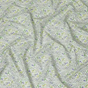 Delicate White Floral Cotton Lawn Fabric with Yellow and Purple Blossoms, 110 cm Wide, Japanese Design-D19555