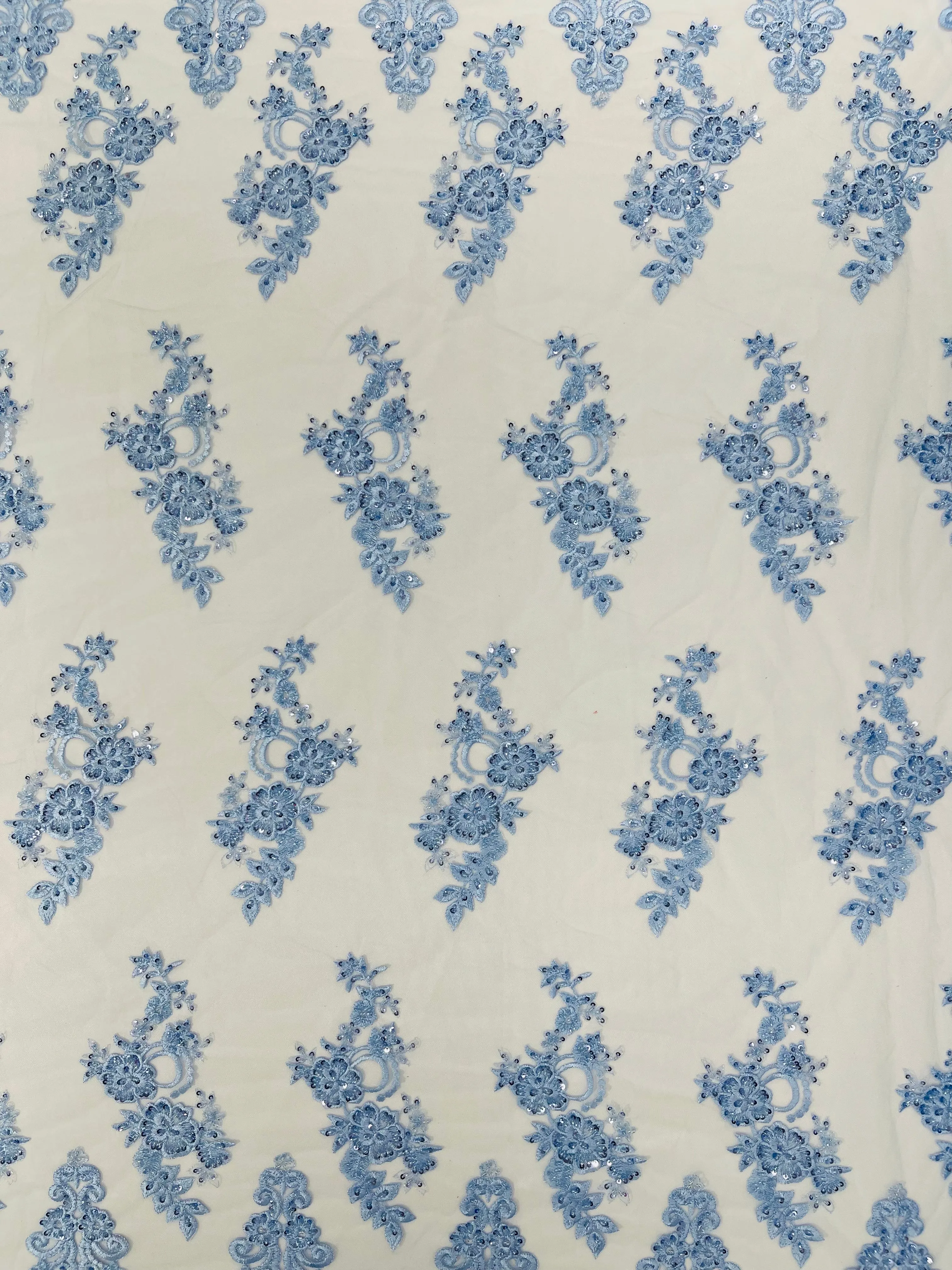 ELEGANT BEADED FLORAL LACE ON MESH FABRIC (By The Yard)