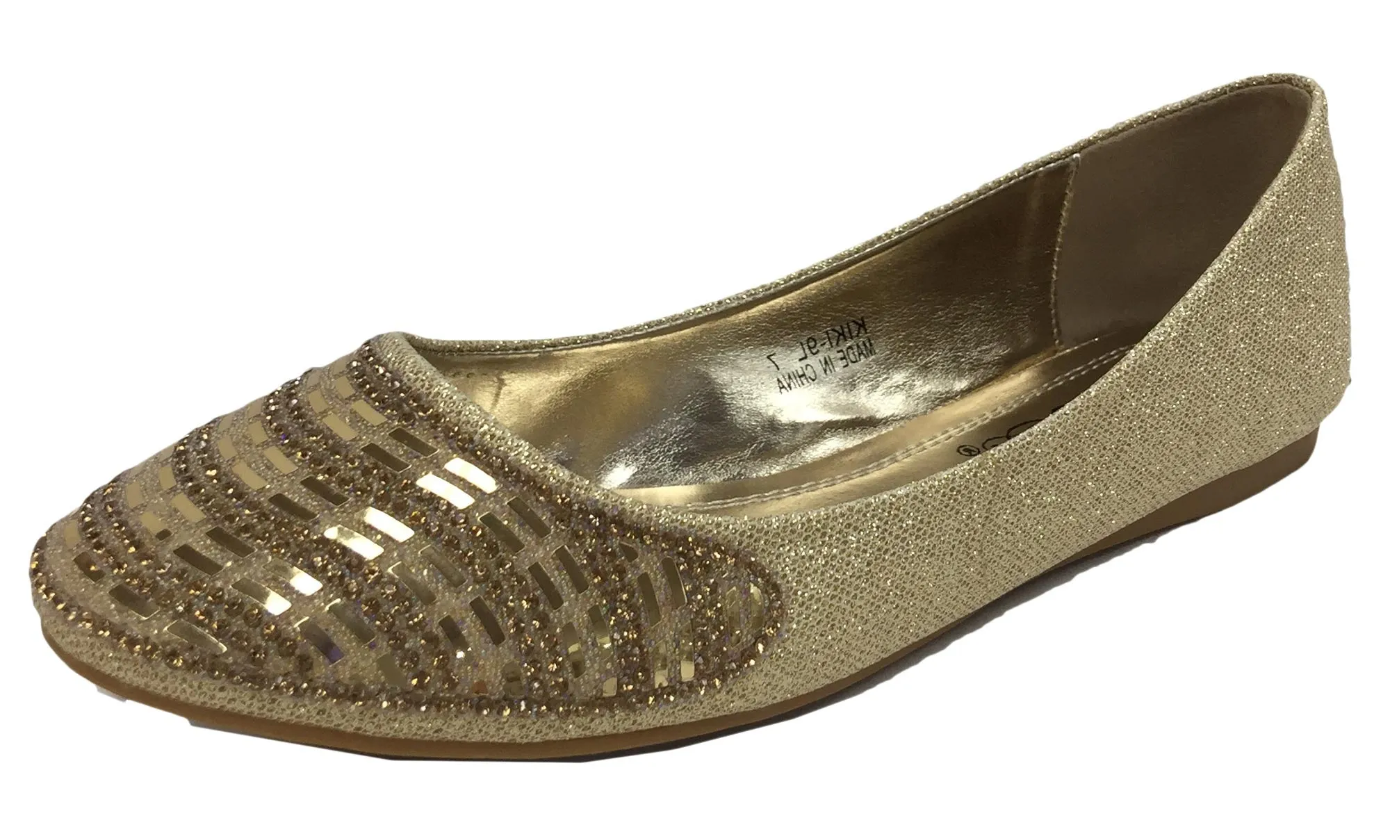 Elegant Footwear Women's Rhinestone Studded Slip On Ballet Flat