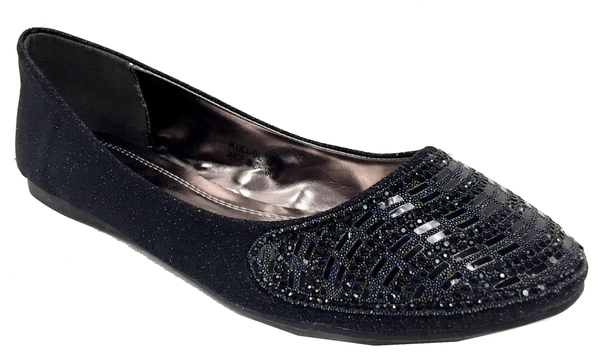 Elegant Footwear Women's Rhinestone Studded Slip On Ballet Flat