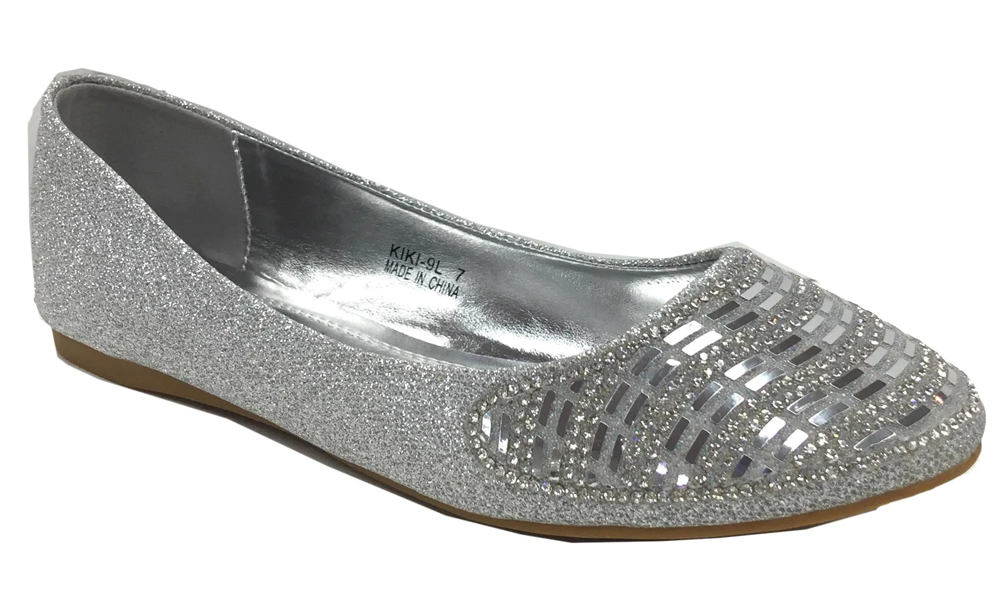 Elegant Footwear Women's Rhinestone Studded Slip On Ballet Flat