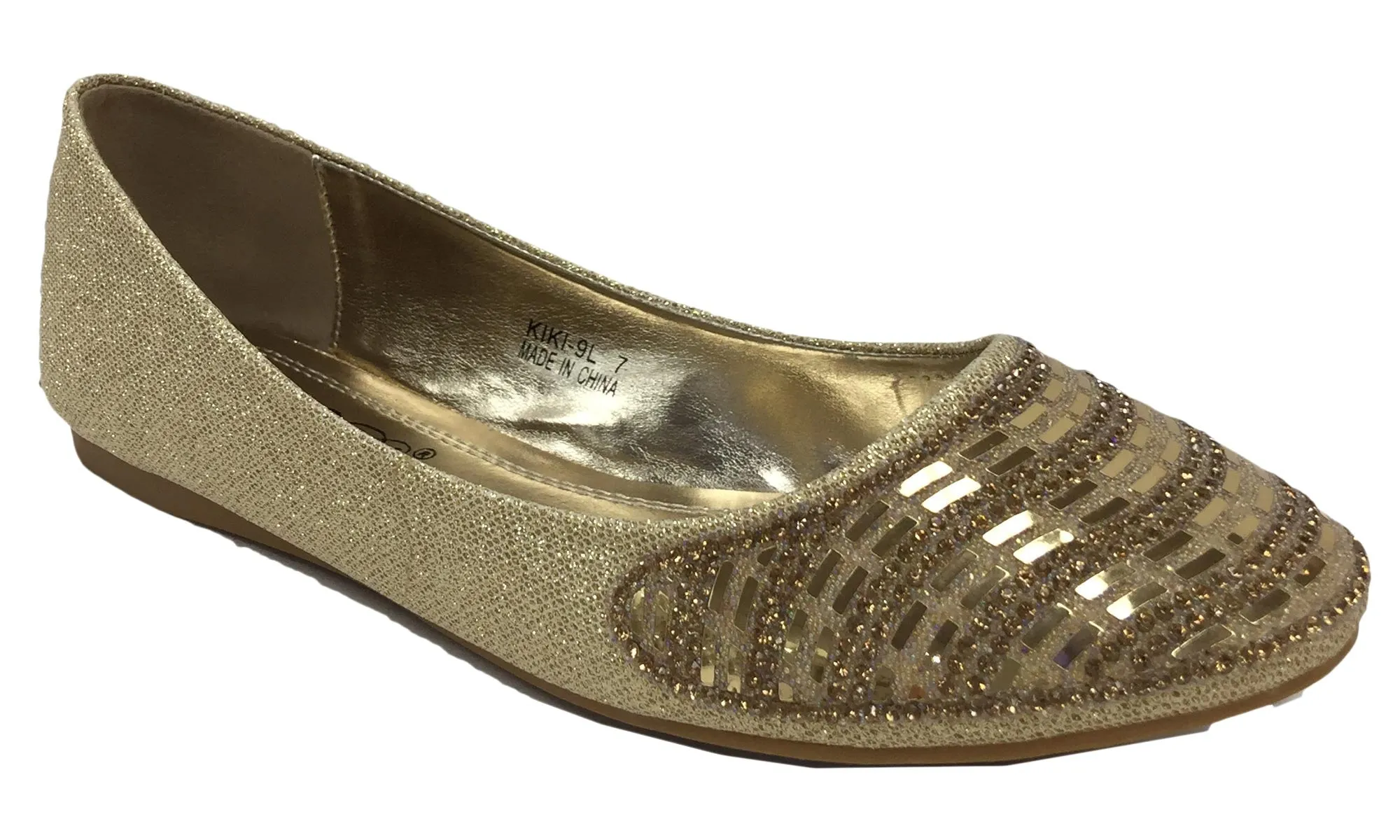 Elegant Footwear Women's Rhinestone Studded Slip On Ballet Flat