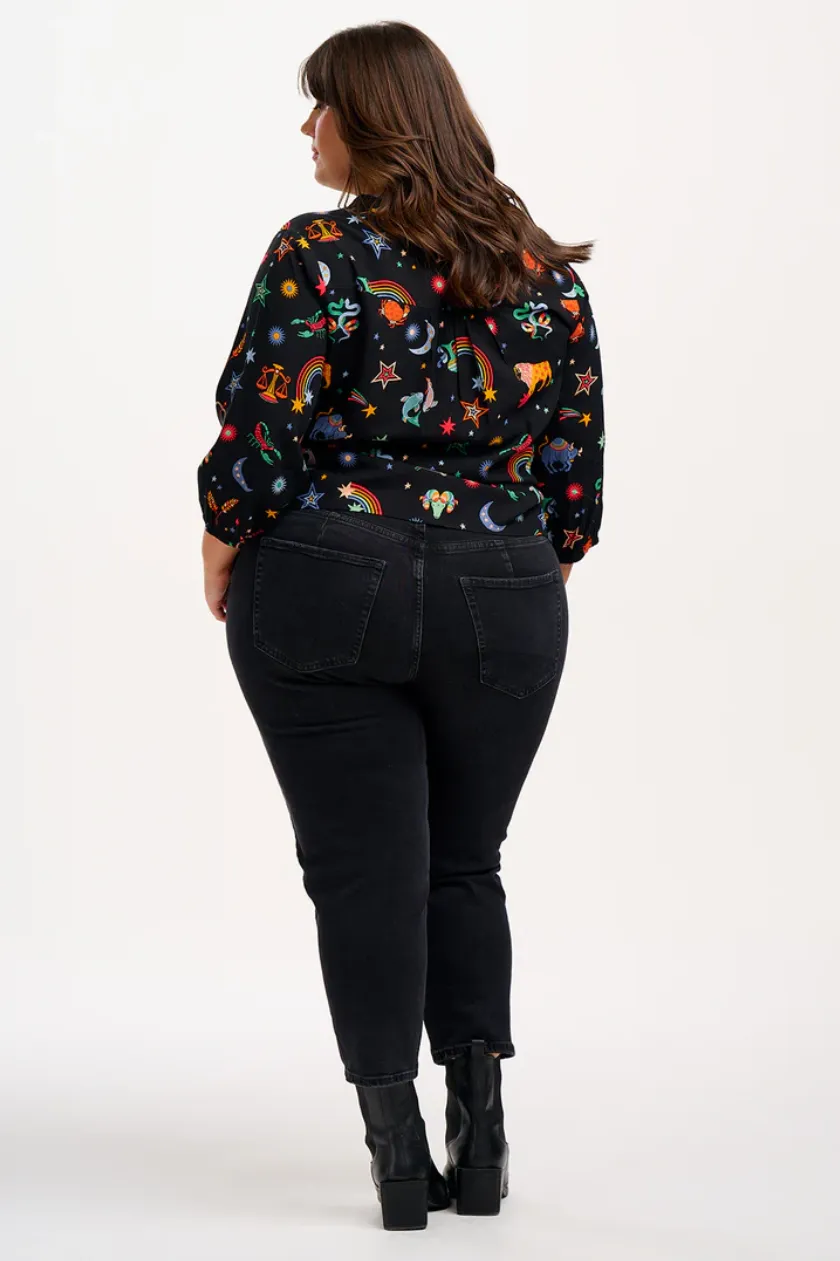 ELKIE BLOUSE - BLACK, ZODIAC RAINBOW SKIES