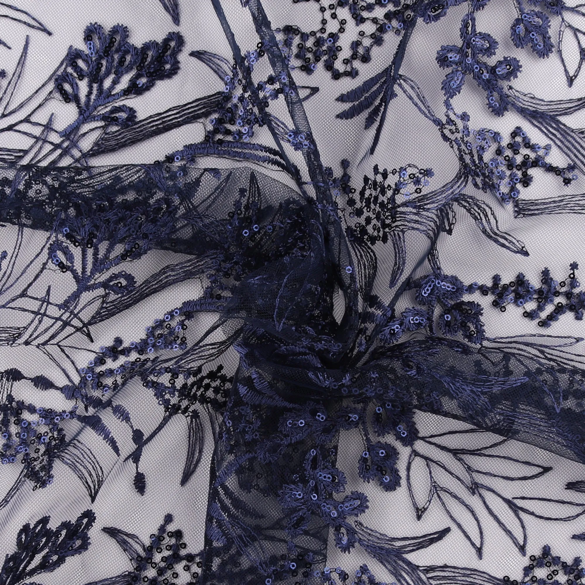 Embroidered Mesh With Sequins - BRIGITTE - 010 - Indigo