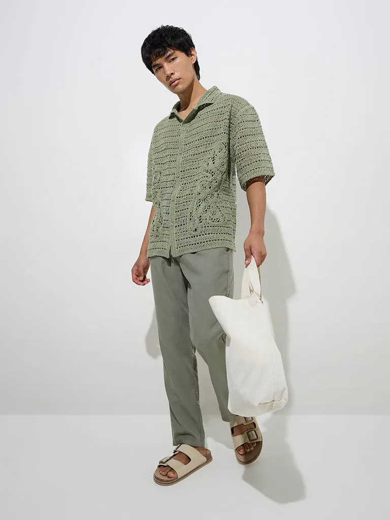 ETA Dark Sage Crochet-Knitted Relaxed-Fit Shirt