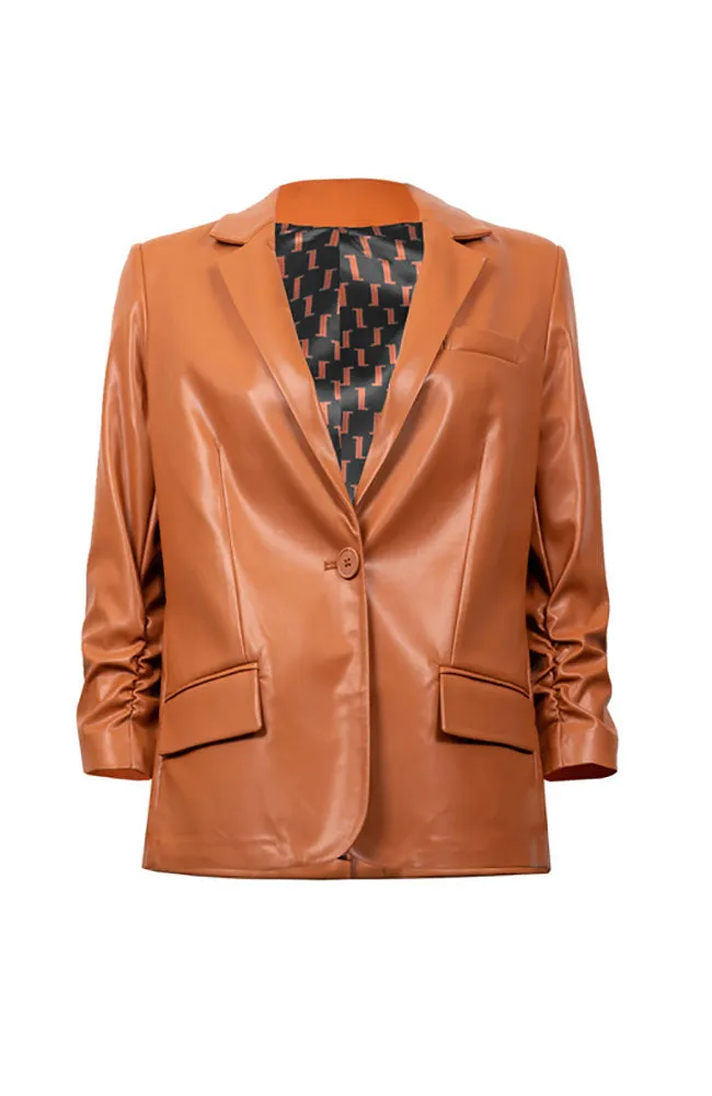 Faux Leather Blazer in Maple
