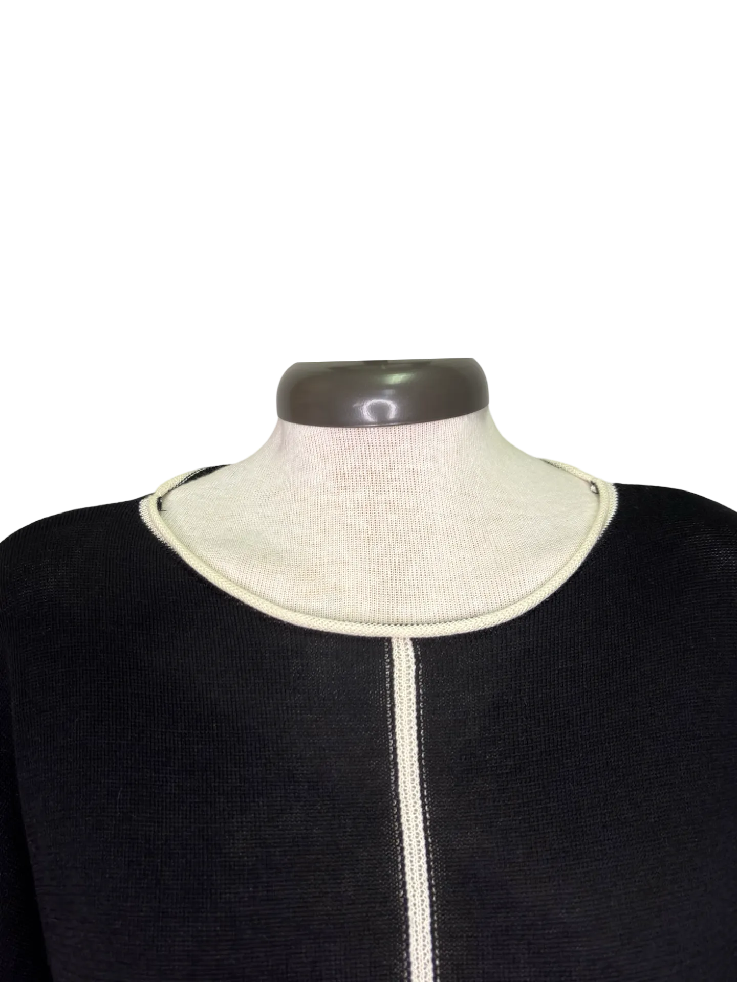 Gibraltar Wide Sleeve Knit with Contrast Trim Top Black/Cream