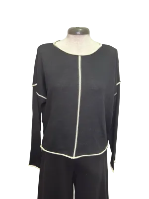 Gibraltar Wide Sleeve Knit with Contrast Trim Top Black/Cream