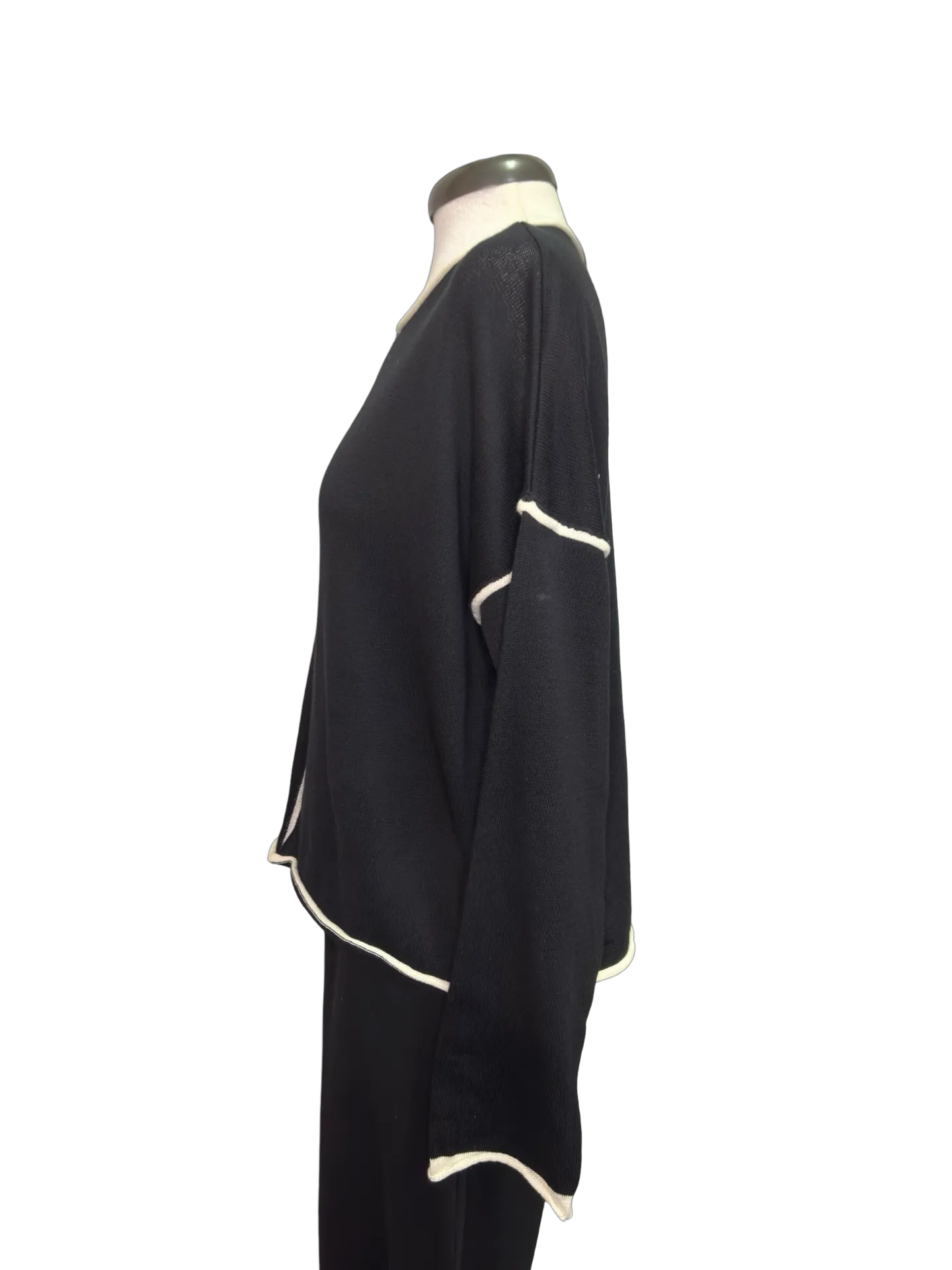 Gibraltar Wide Sleeve Knit with Contrast Trim Top Black/Cream