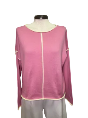 Gibraltar Wide Sleeve Knit with Contrast Trim Top Pink/Cream