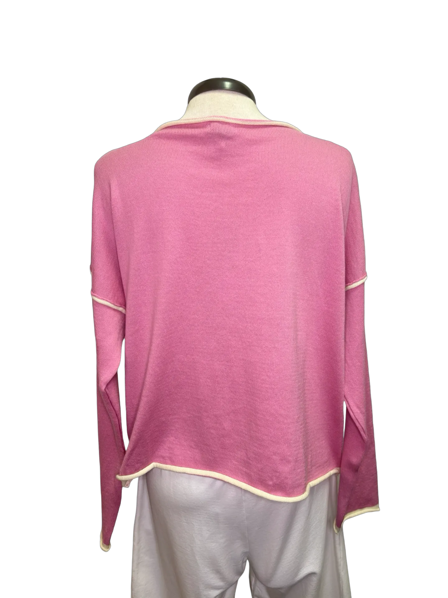 Gibraltar Wide Sleeve Knit with Contrast Trim Top Pink/Cream