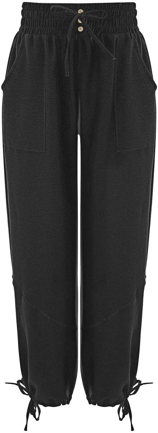 GIERIDUC Womens Casual Loose Fit Wide LegSummer Beach Drawstring Y2K Trendy Baggy Pants Trousers with Pockets