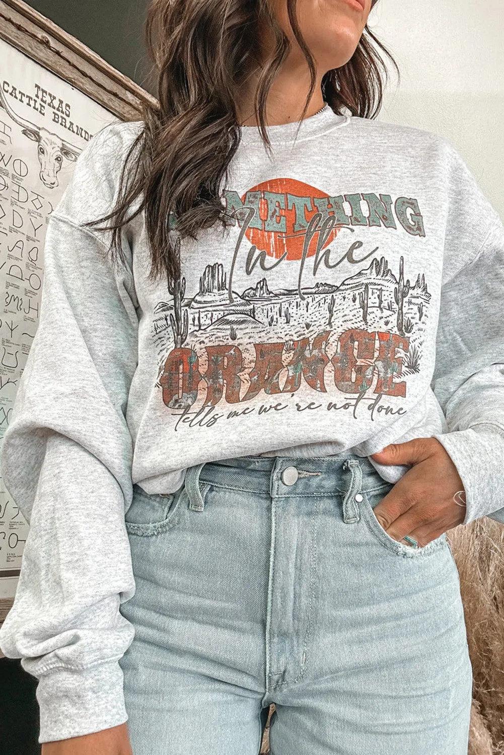 Gray SOMETHING ORANGE Graphic Relaxed Sweatshirt