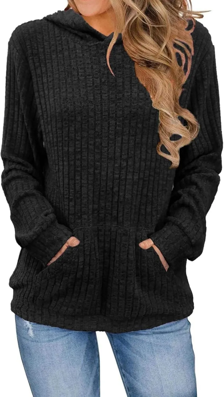 Gumipy Women Oversized Hoodie Long Sleeve Knit Sweater Sweatshirt Vintage Tunic Hoodies Tops with Pocket Comfy Winter Coats