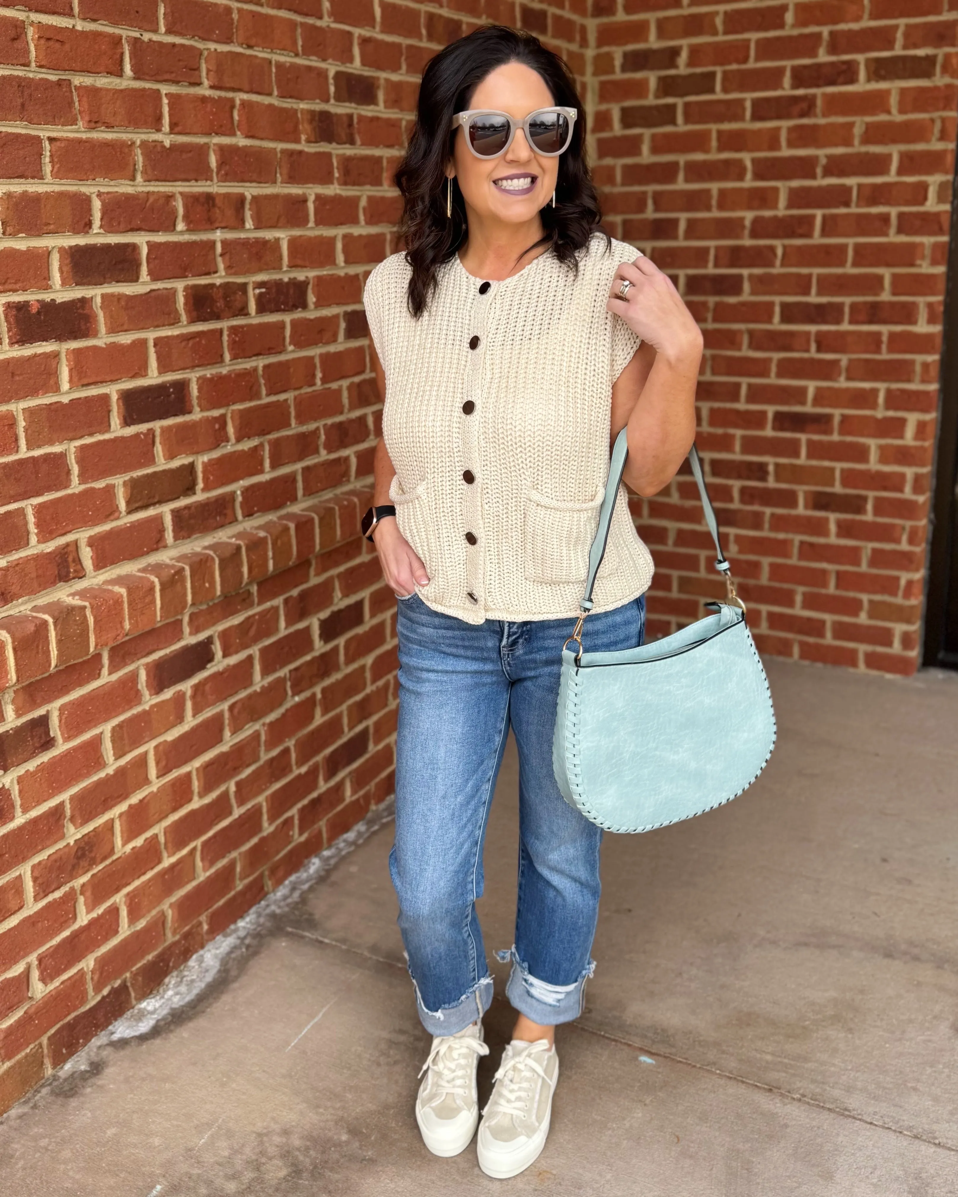 Heidi Button Up Sweater Vest in Cream