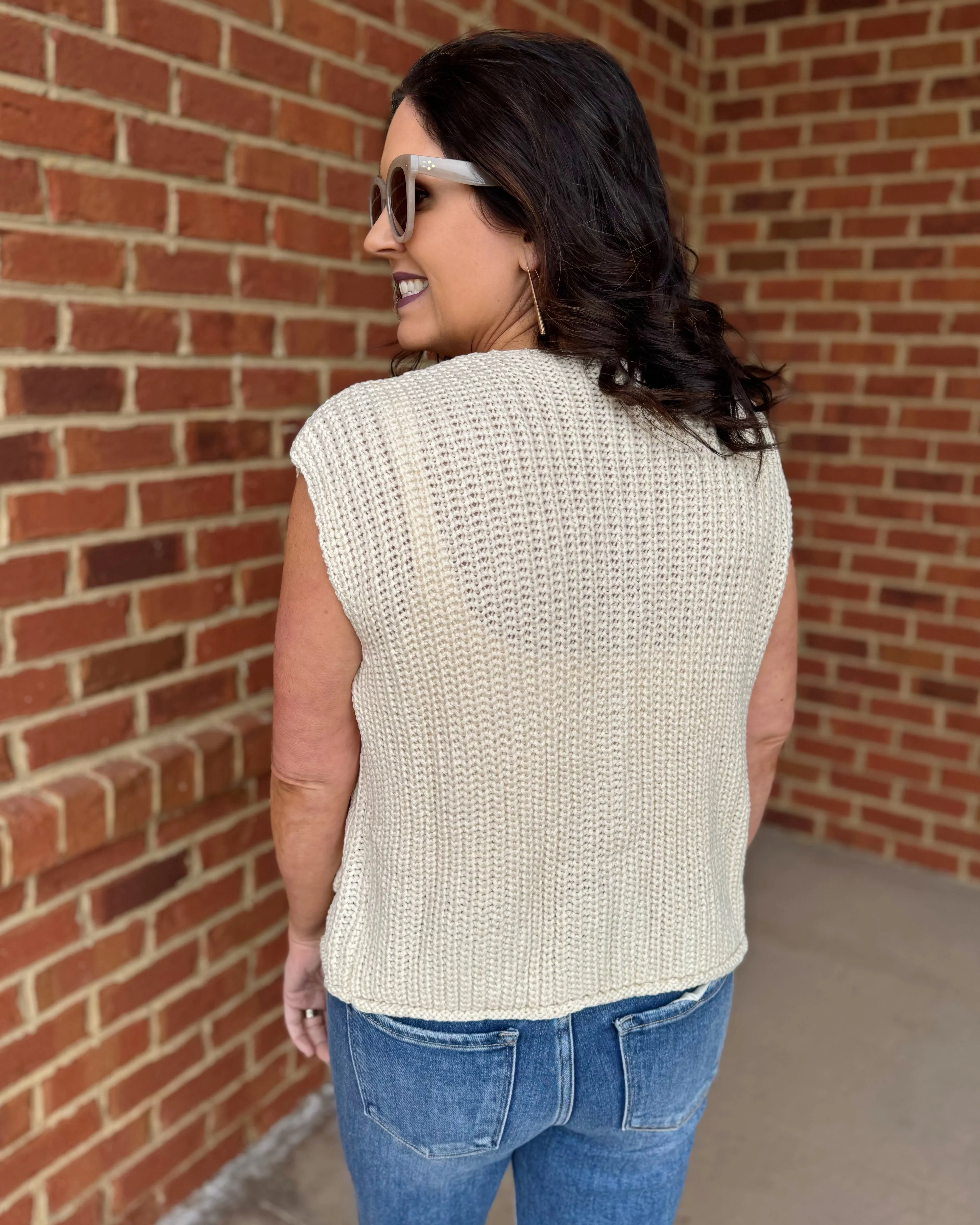 Heidi Button Up Sweater Vest in Cream