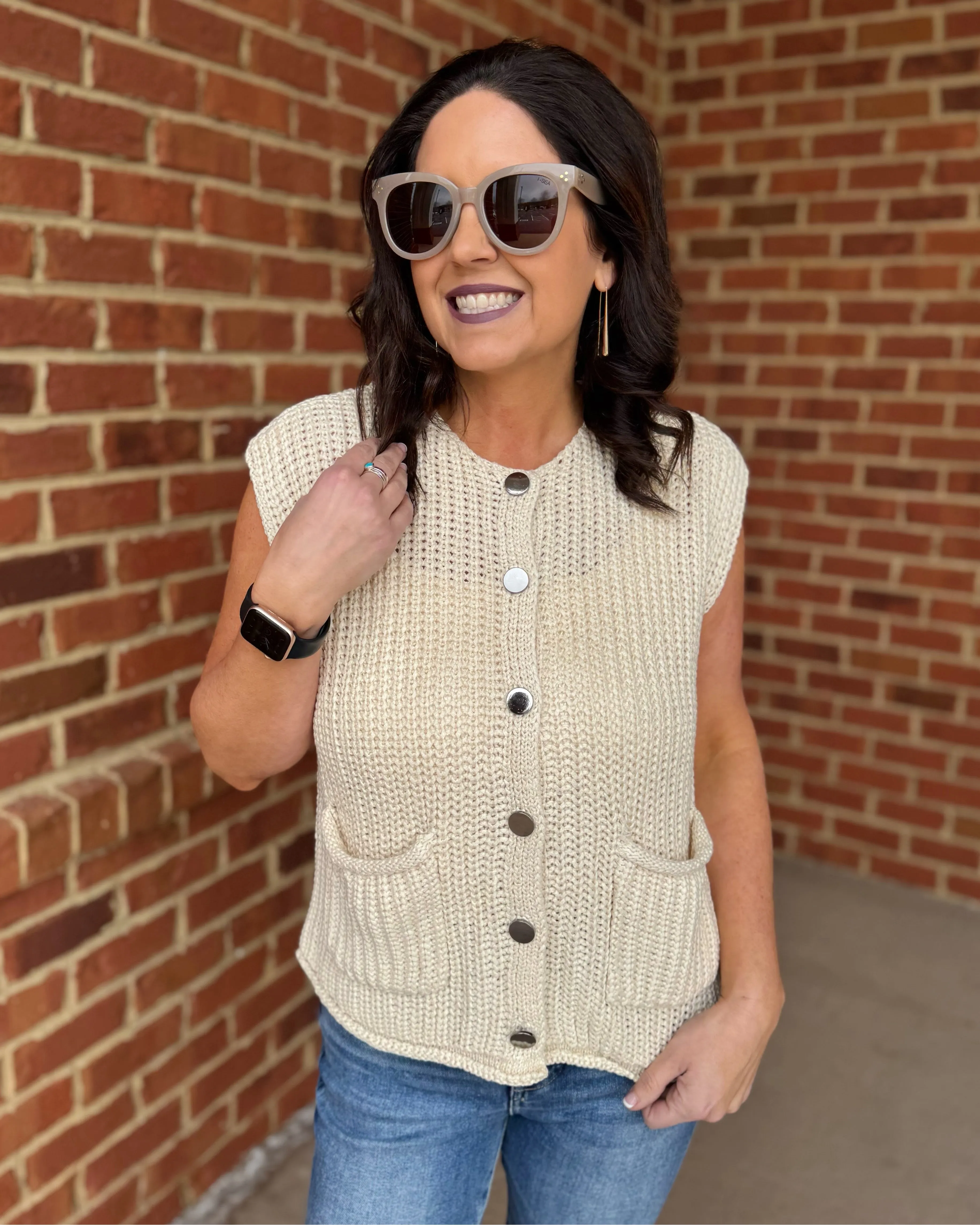 Heidi Button Up Sweater Vest in Cream
