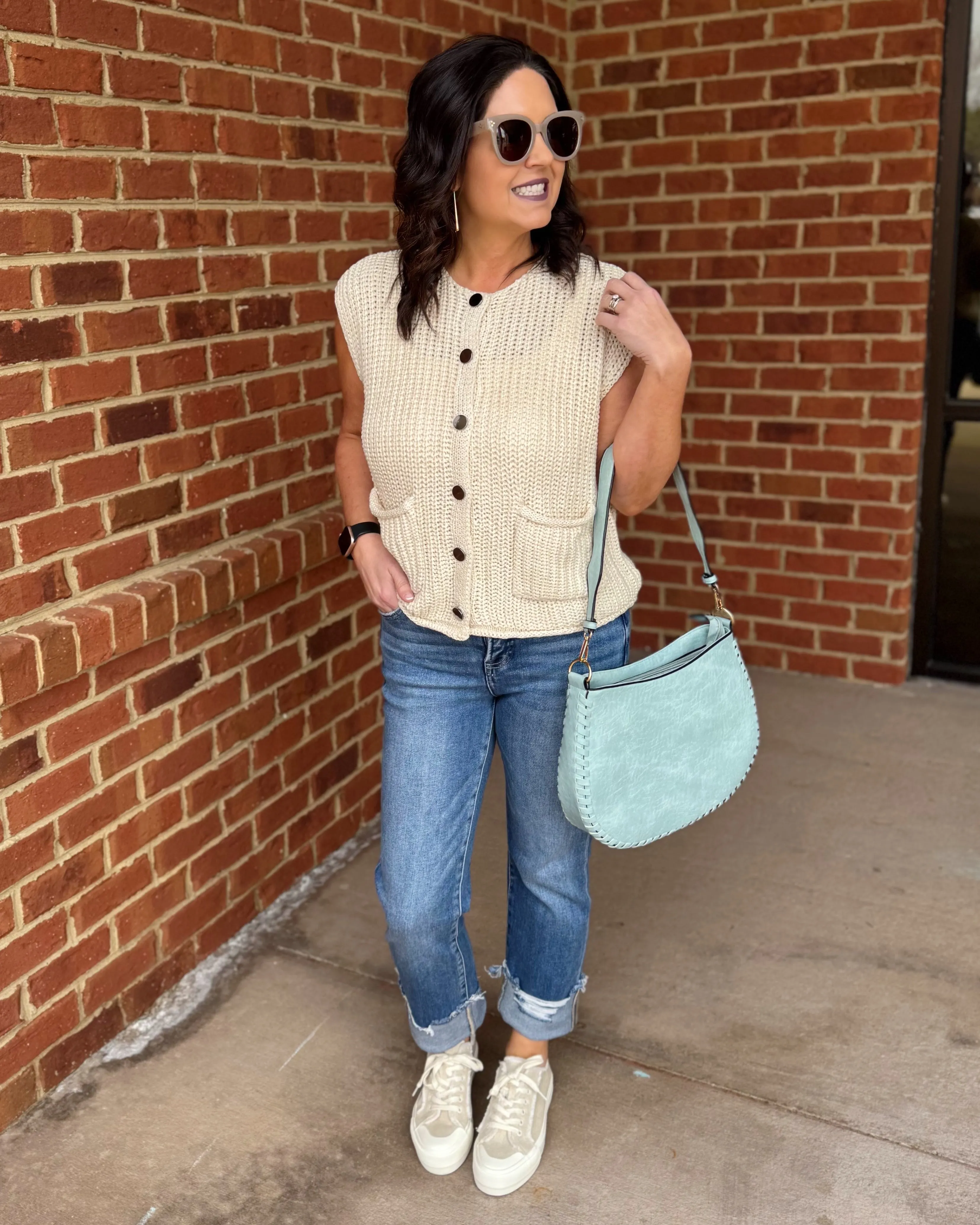 Heidi Button Up Sweater Vest in Cream