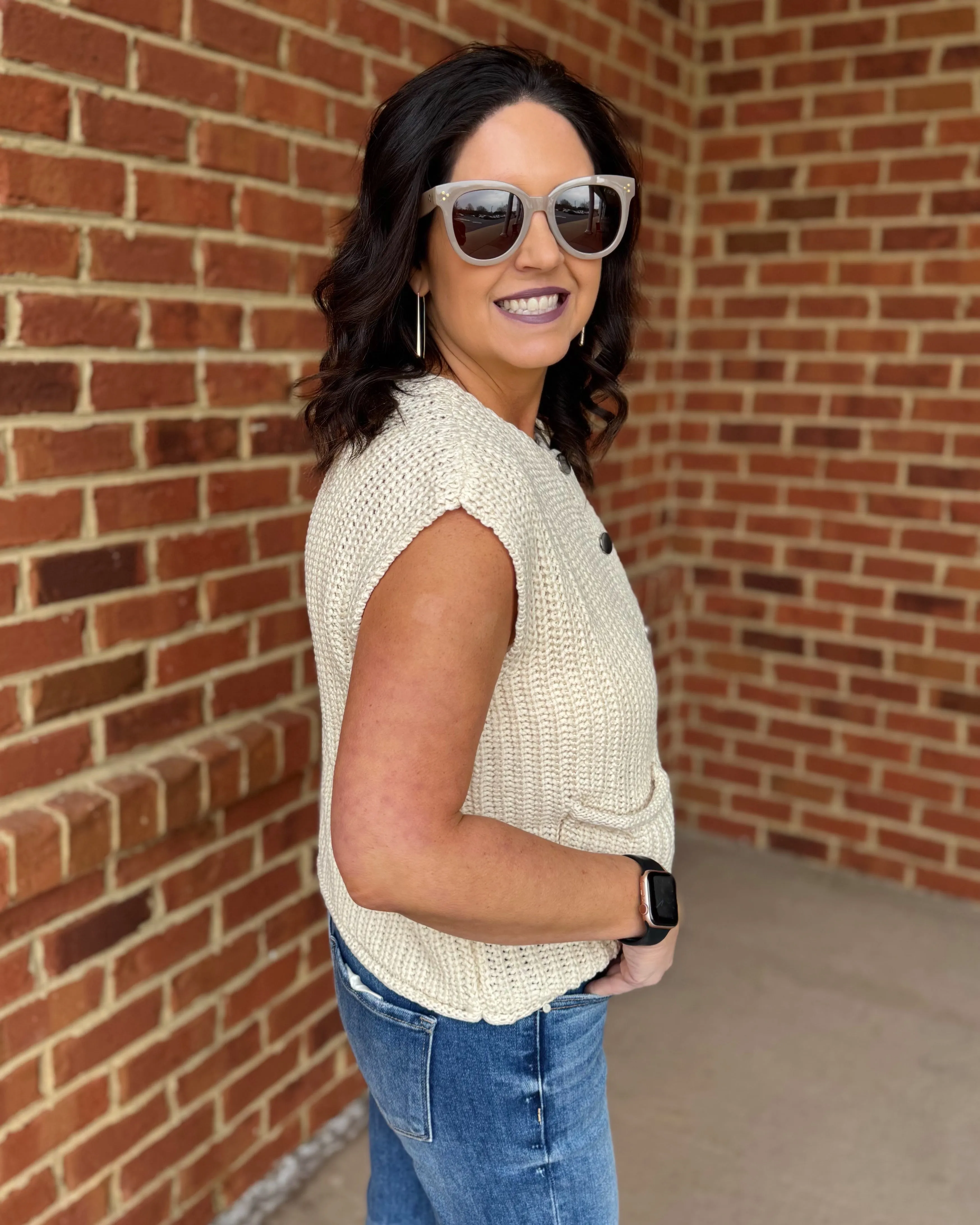 Heidi Button Up Sweater Vest in Cream