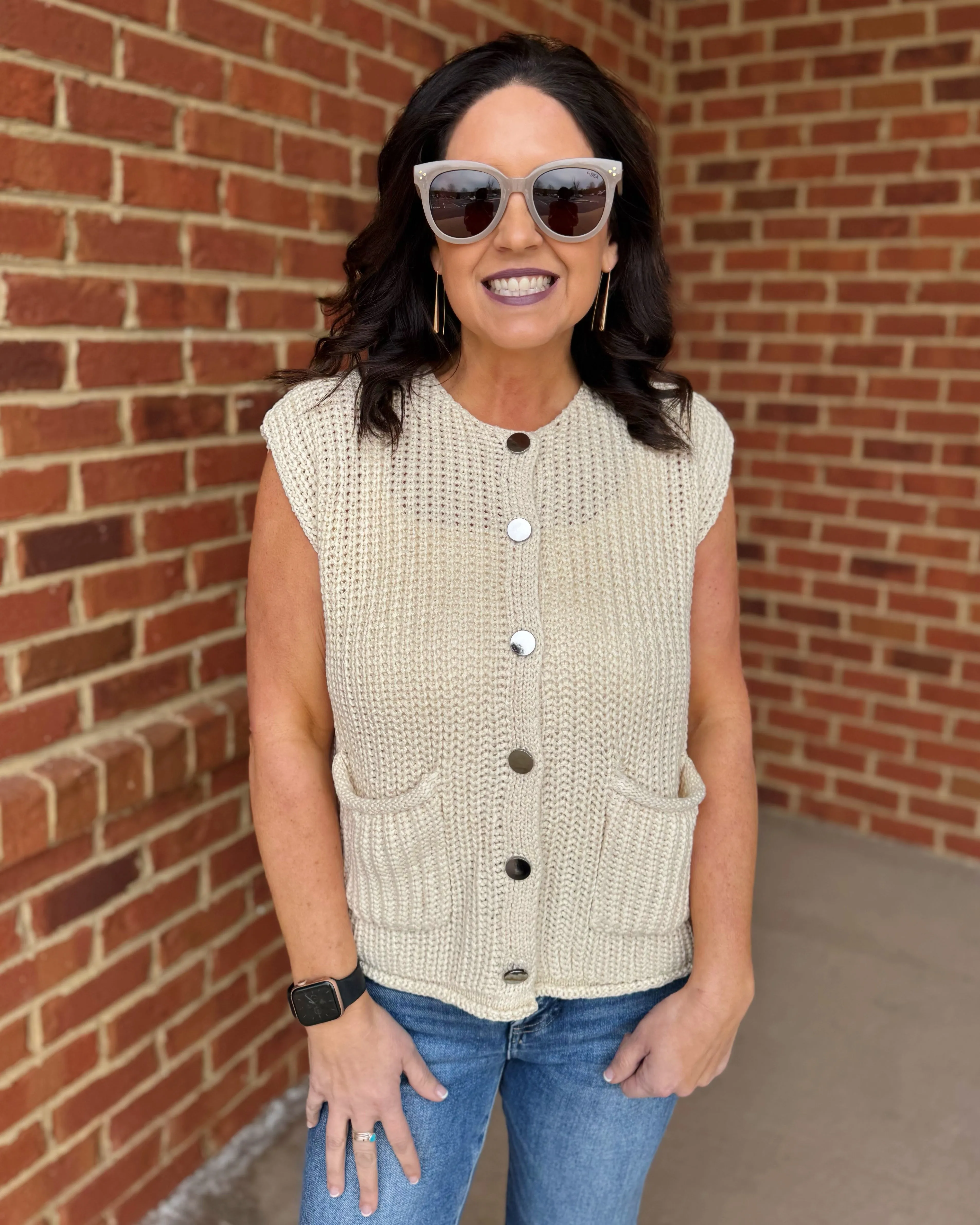Heidi Button Up Sweater Vest in Cream