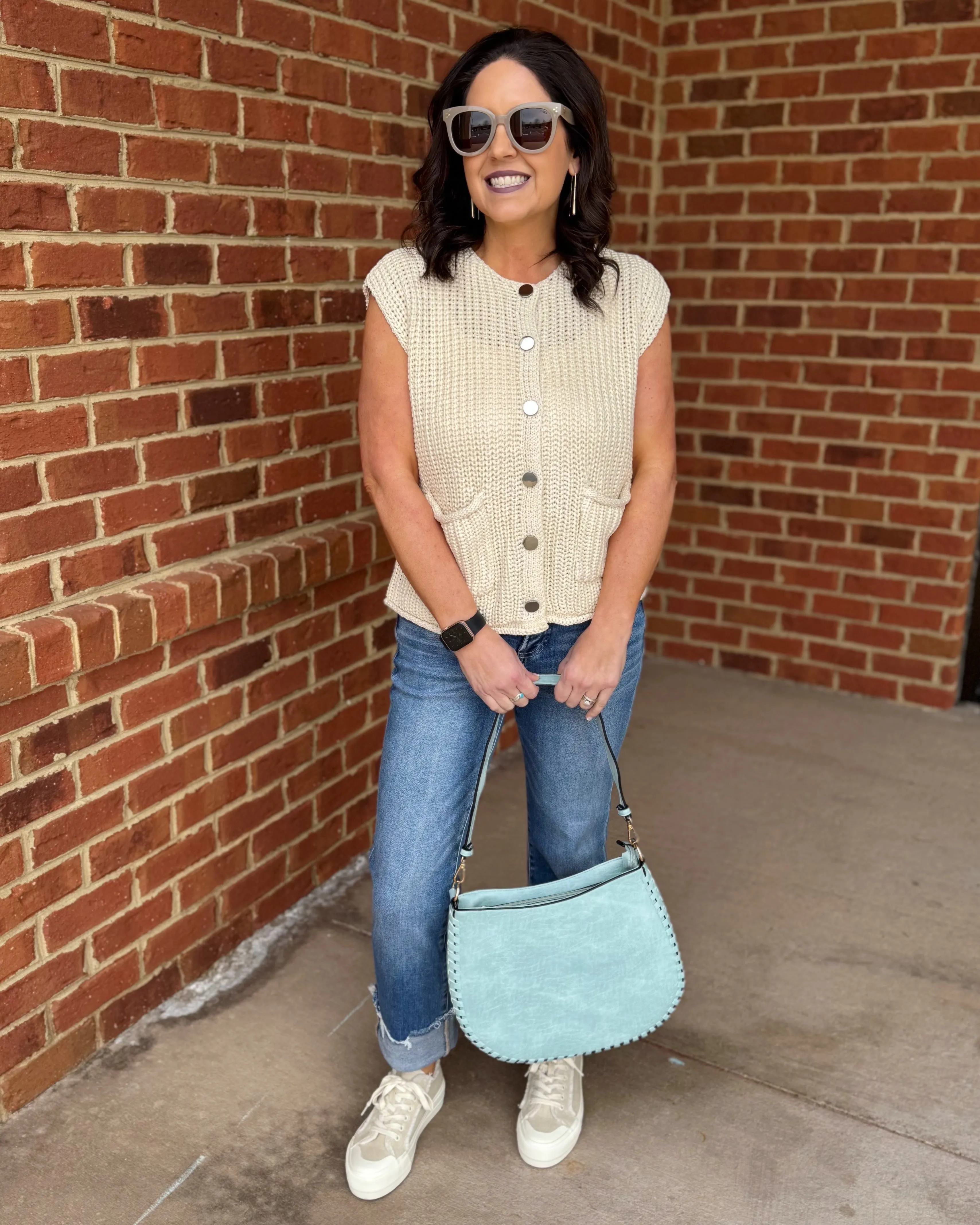 Heidi Button Up Sweater Vest in Cream