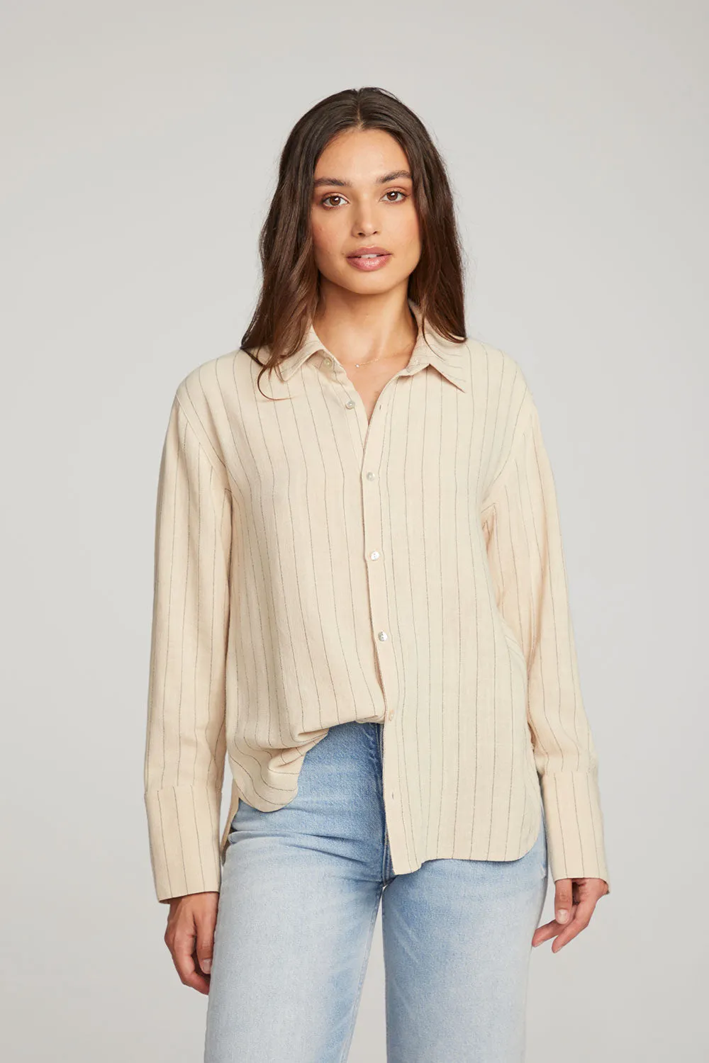 Helena White Pinstripe Button Down