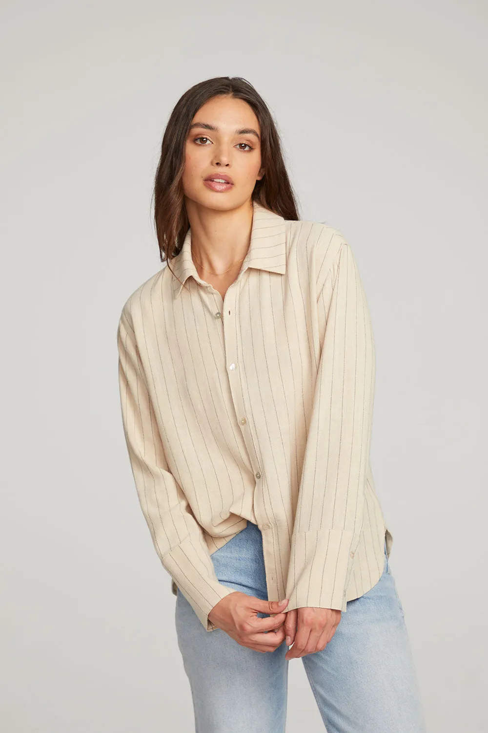 Helena White Pinstripe Button Down