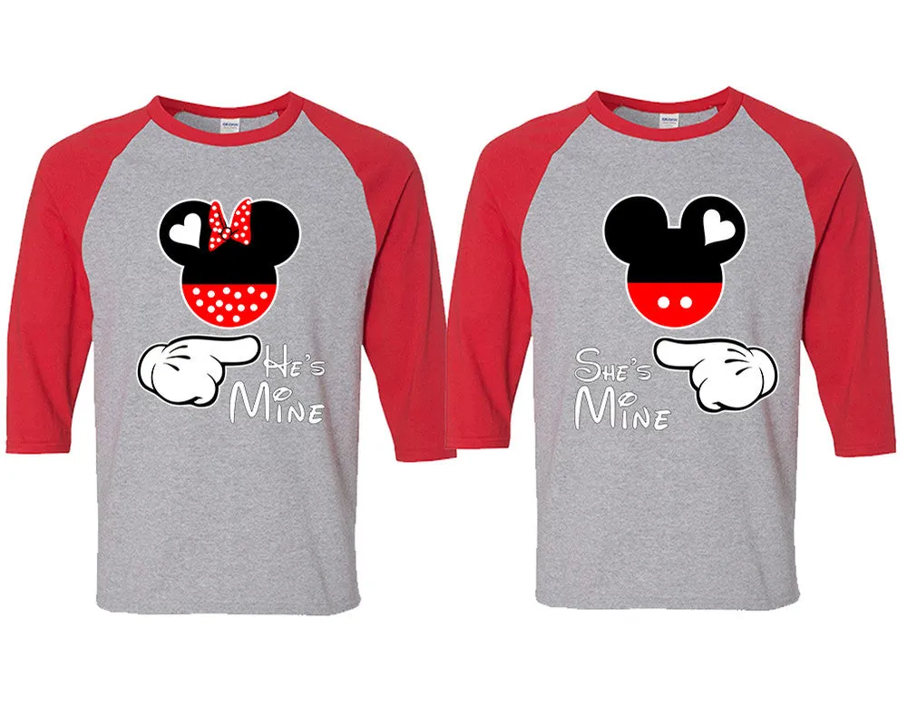 He's Mine & She's Mine Matching Couple Baseball T-Shirts – 3/4 Sleeve Contrast Raglan Tees Sold Separately