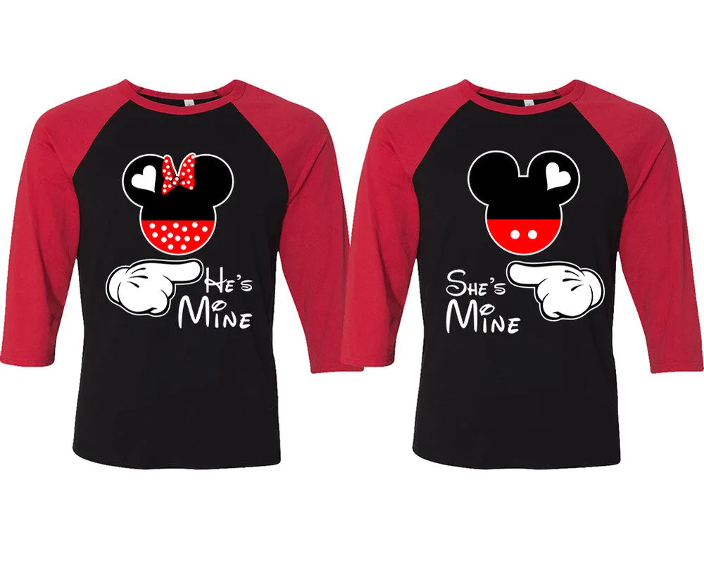 He's Mine & She's Mine Matching Couple Baseball T-Shirts – 3/4 Sleeve Contrast Raglan Tees Sold Separately