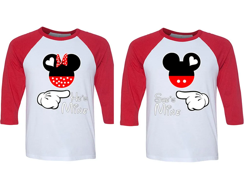 He's Mine & She's Mine Matching Couple Baseball T-Shirts – 3/4 Sleeve Contrast Raglan Tees Sold Separately