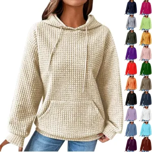 Hoodies for Women Trendy Oversized Waffle Knit Hooded Sweatshirts with Pockets Comfy Fall Sweatshirts Outfits