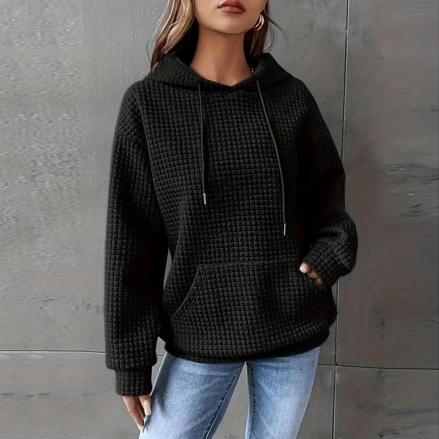 Hoodies for Women Trendy Oversized Waffle Knit Hooded Sweatshirts with Pockets Comfy Fall Sweatshirts Outfits