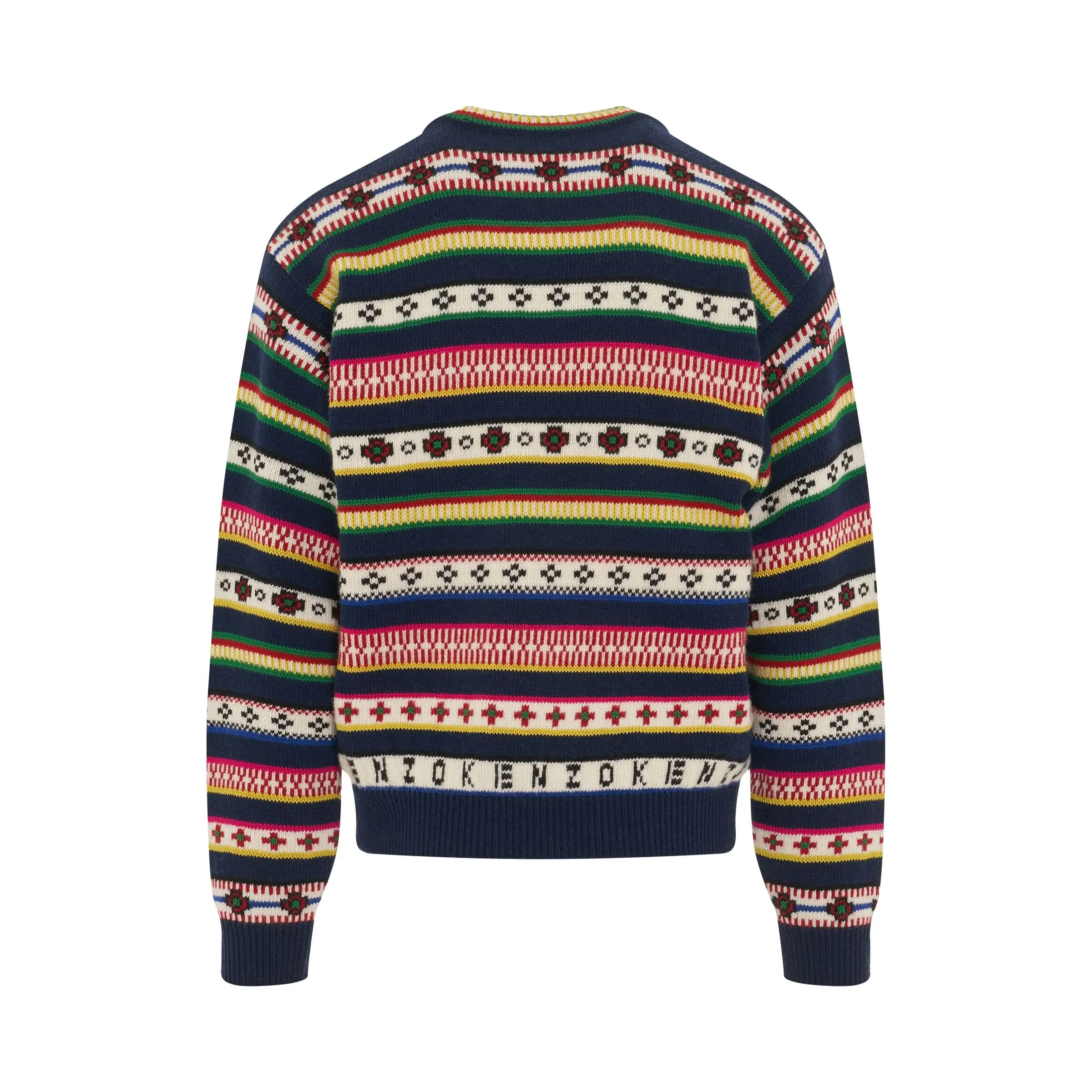 Jacquard Wool Knit Jumper in Midnight Blue