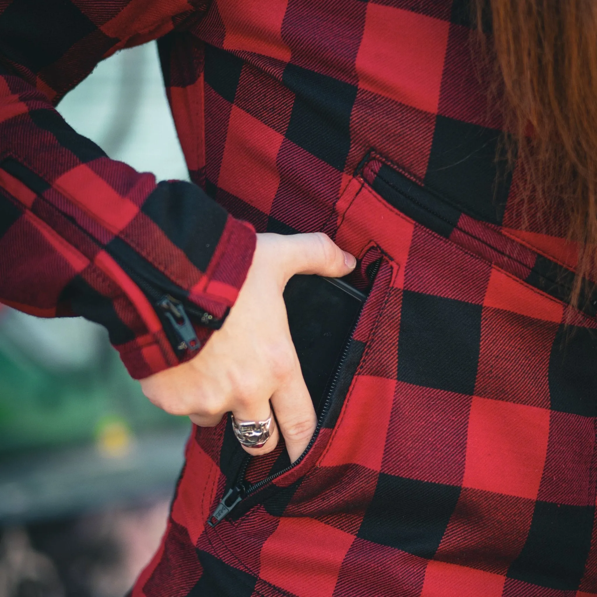 JESSIE FLANNEL RED - Women's Motorcycle Jacket