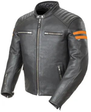 Joe Rocket 'Classic 92' Mens Black/Orange Leather Motorcycle Jacket