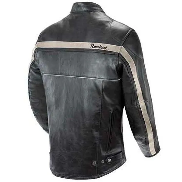 Joe Rocket 'Old School' Mens Black/Ivory Leather Motorcycle Jacket