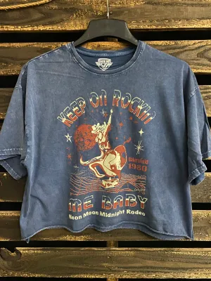 Keep on Rockin me Baby OVERSIZED Lava Washed Cropped T- shirt