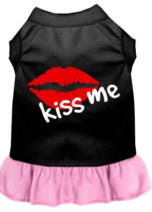 Kiss Me Screen Print Dog Dress Black With Light Pink Lg