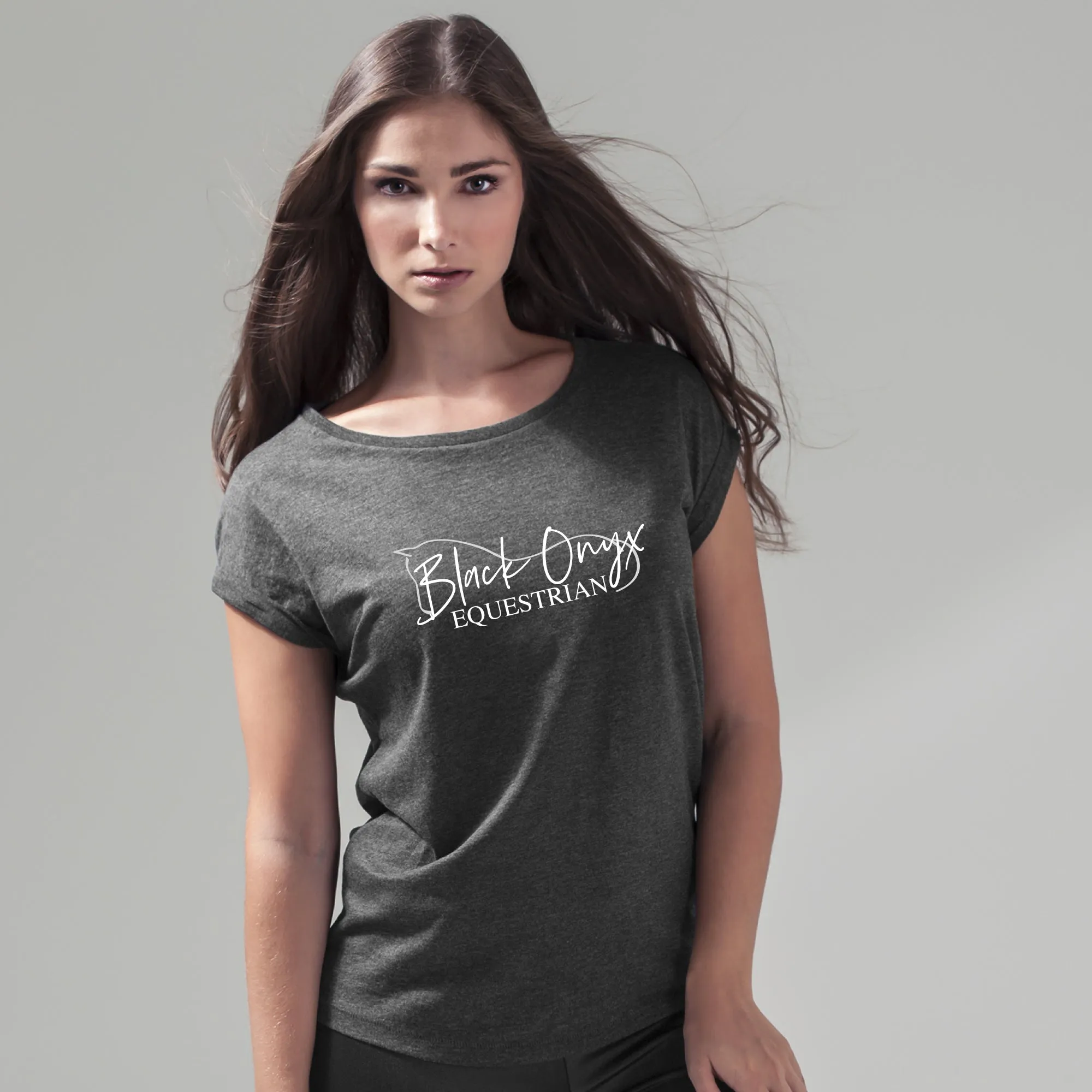 Ladies Rolled Sleeve T-Shirt - Charcoal