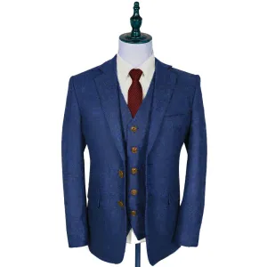 Larger Blinder Blue Estate Herringbone Tweed 3 Piece Suit (Plus Size)