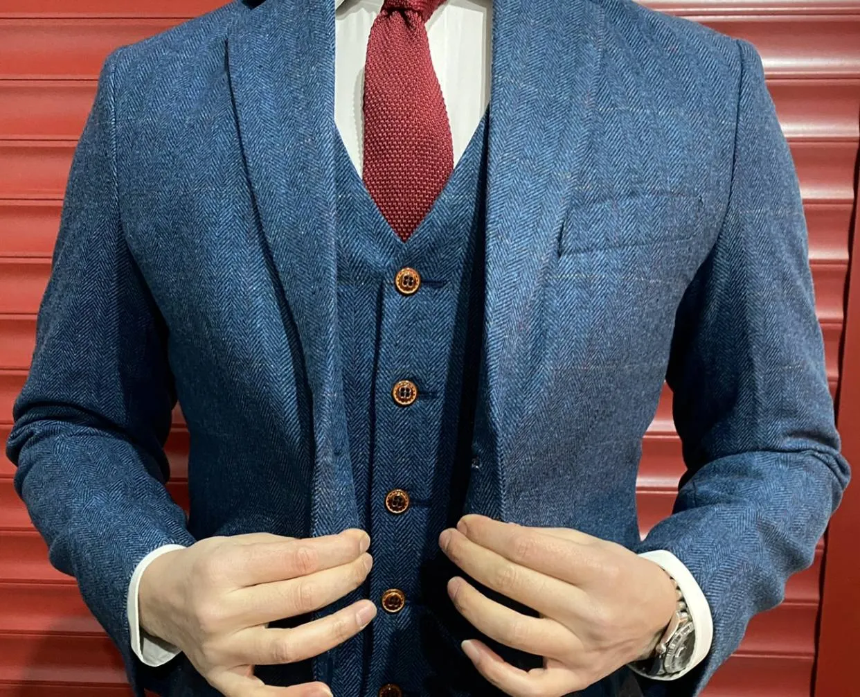 Larger Blinder Blue Estate Herringbone Tweed 3 Piece Suit (Plus Size)