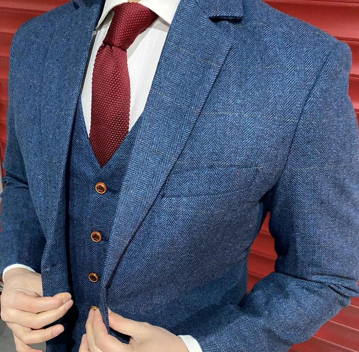 Larger Blinder Blue Estate Herringbone Tweed 3 Piece Suit (Plus Size)