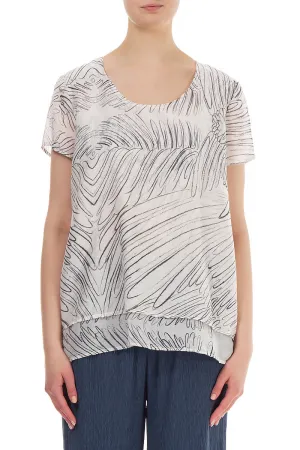 Layered Feathers Off White Silk Cotton Blouse