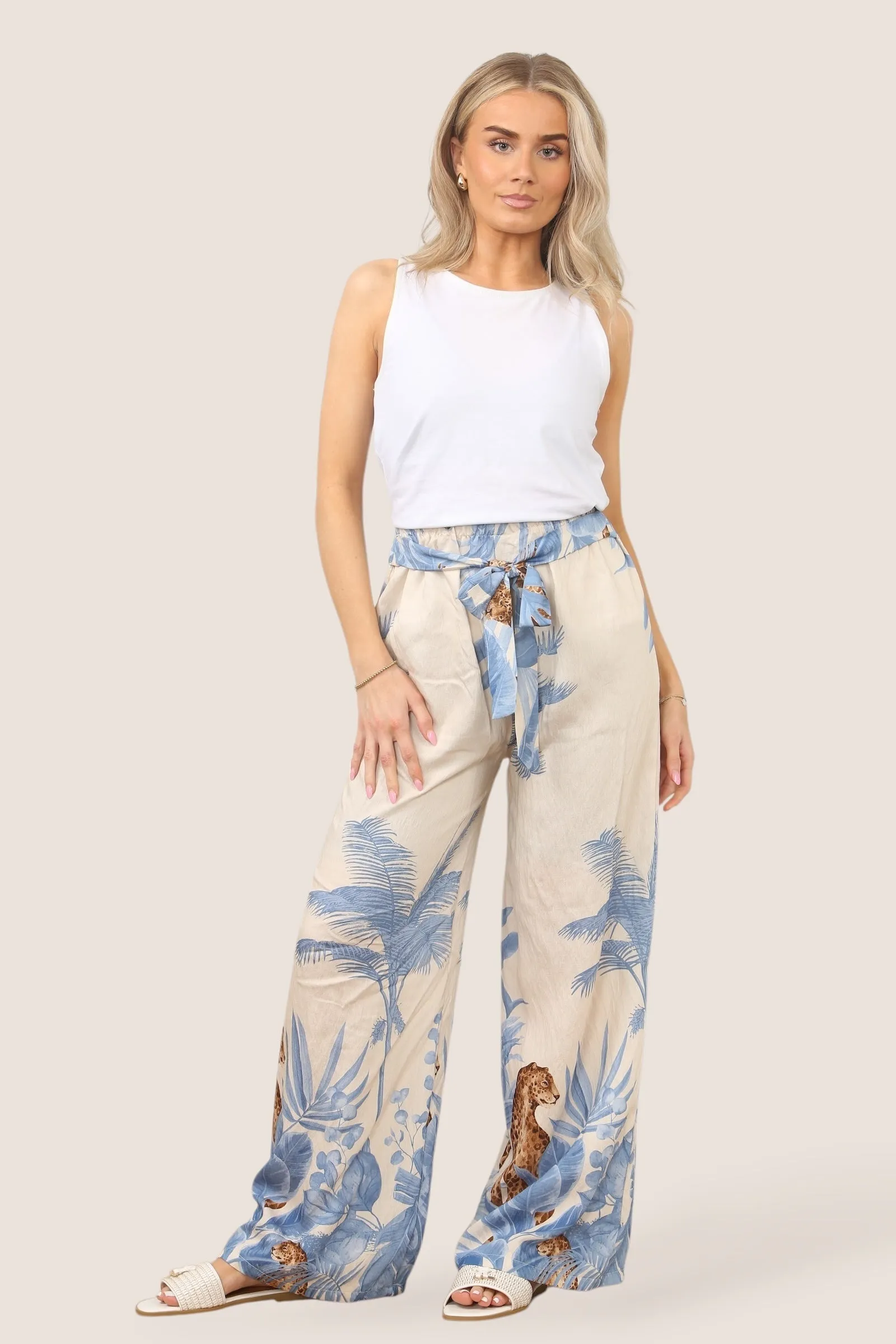 Leopard Palm Wide Leg Trousers