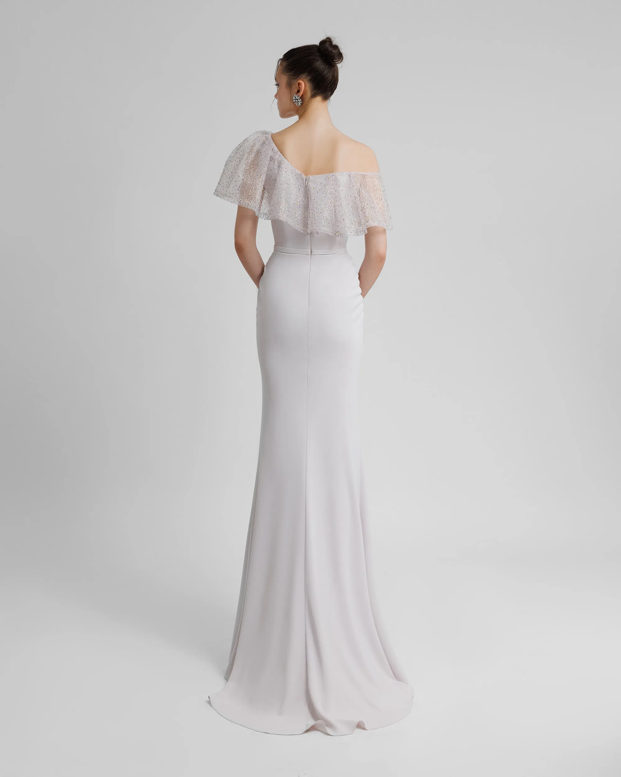 Light Lilac Asymmetrical Neckline Slim-Cut Dress
