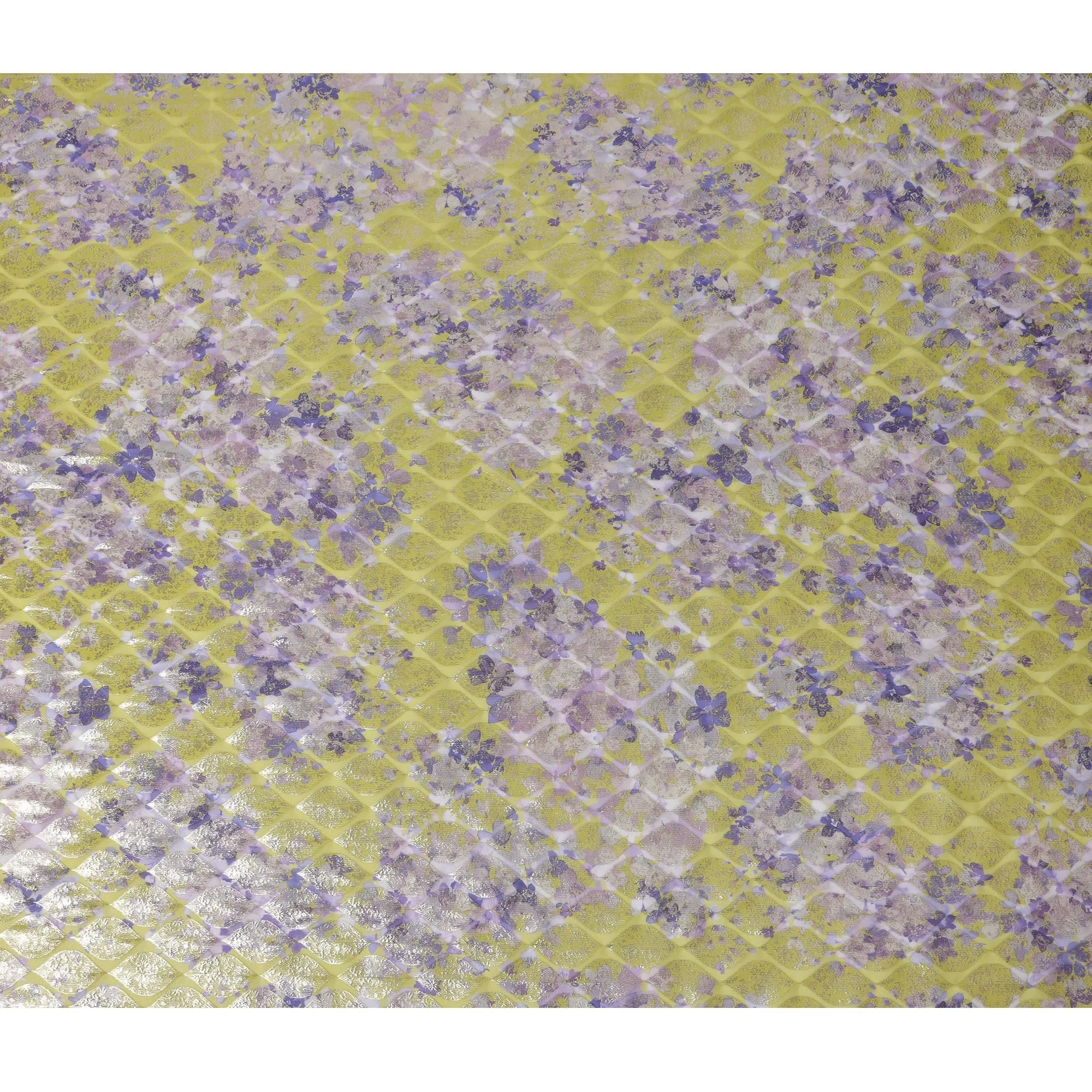 Lime Yellow Floral Silk Chiffon Fabric with Metallic Lurex, Width 140 cm, South Korea-D21274