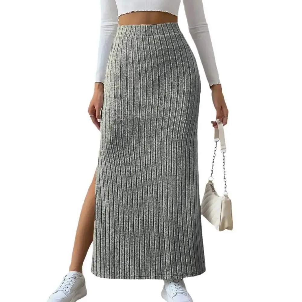 LVSANW Spring Autumn Casual Women High Waist Skirt Sexy Knitted Side Slit Skirt Elegant Solid Office Long Skirts For Women Fashion 2024